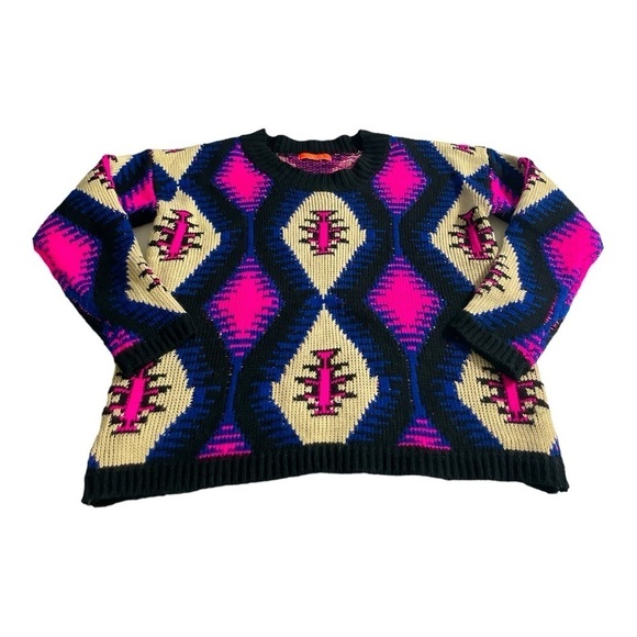 Lulumari Aztec Tribal Knit Sweater Pink Blue Cream One Size - Picture 4 of 12